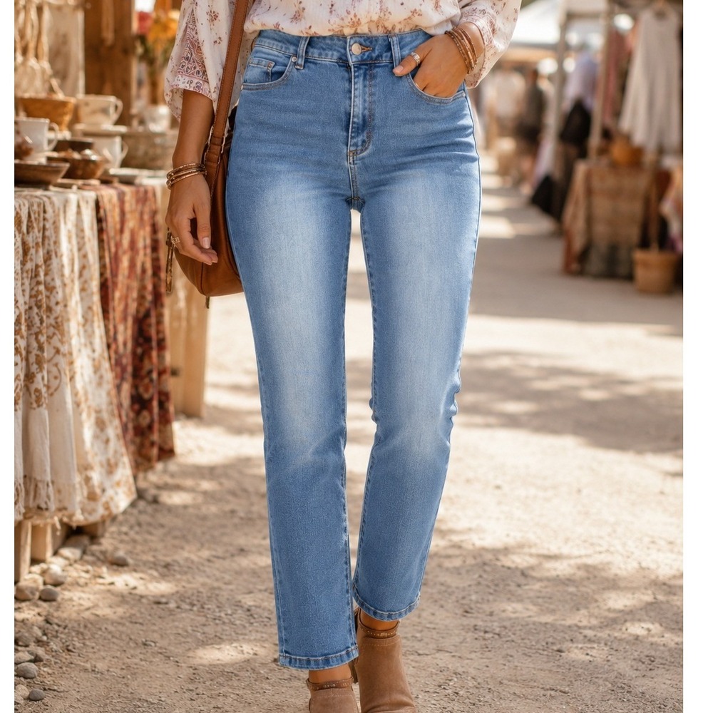 Tahari Womens High Rise Straight Leg Jeans Medium Wash Blue Size 10/30 crop